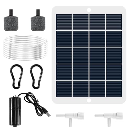 ASOFTY Solar Sauerstoffpumpe Set, Teichbelüfter mit 3W 5V Tragbarer Solarpanel, Dual Luftausströmer Kleine Leise Teich Luftpumpe, für Teich Aquarium Angelwasser Teichbelüfter Winterfest von ASOFTY