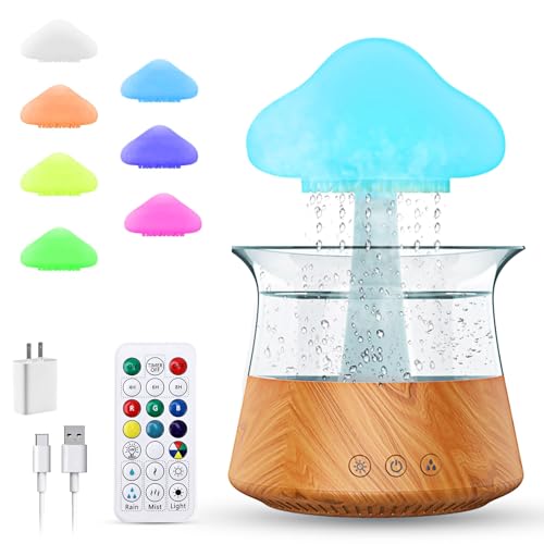 Regenwolken Luftbefeuchter mit Nachtlicht, ASOFTY Diffusor für ätherisches Öl mit 7 Farben Regenlampe, 350ML Nano-Nebel, Diffusor und Luftbefeuchter, für Nachttisch, Schlafen, Entspannung, Stimmung von ASOFTY