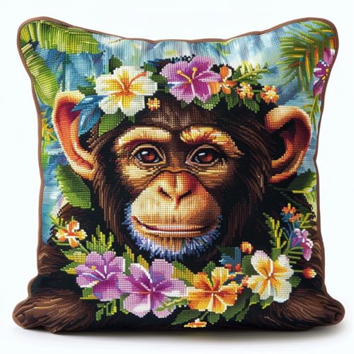 ASONGLINGO Knotting Cushion Set, Tiere, Affen und Blumen Latch Cushion Kit for Beginners, DIY Latch Hook Set, Knüpfkissen Kits 43x43cm von ASONGLINGO