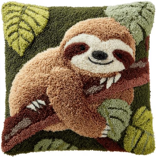 ASONGLINGO Latch Cushion Set, Tierfaultier Latch Kits Knotting Set Cushion Craft Kits Cushion for Beginners for Sofa Home Decoration DIY Kissen Knüpfset 43X43cm von ASONGLINGO