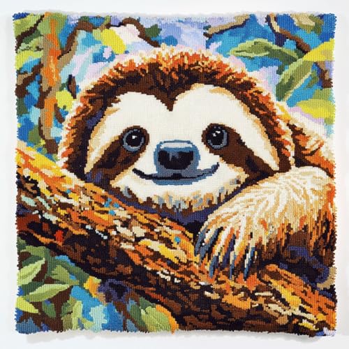 ASONGLINGO Latch Cushion for DIY Knotting Set for Adults Latch Set Kreuzstich Knüpfkissen Zum Selber knüpfen Kissen Kit 43x43cm(Tier Faultier) von ASONGLINGO
