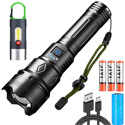 ASORT Led Taschenlampe 40000 Lumen, Extrem Hell Type-C Aufladbar Taschenlampen,Zoombare 6 Modi IPX67 Wasserdicht Torch fur Camping, Wandern oder Nachtsport(mit Kinder Taschenlampe) von ASORT