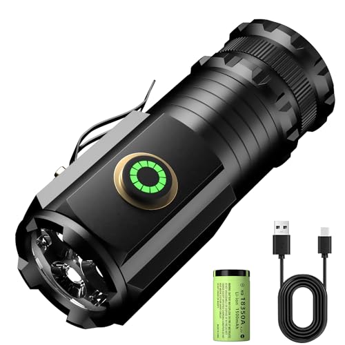 ASORT Mini LED Taschenlampe Extrem Hell 5000 Lumen, Type-C Aufladbar, 5 Beleuchtungsmodi, IPX6, 3*P35 LED Mini Torch Wasserdicht Flashlight für Outdoor Notfälle Camping (18350 Auuk) von ASORT