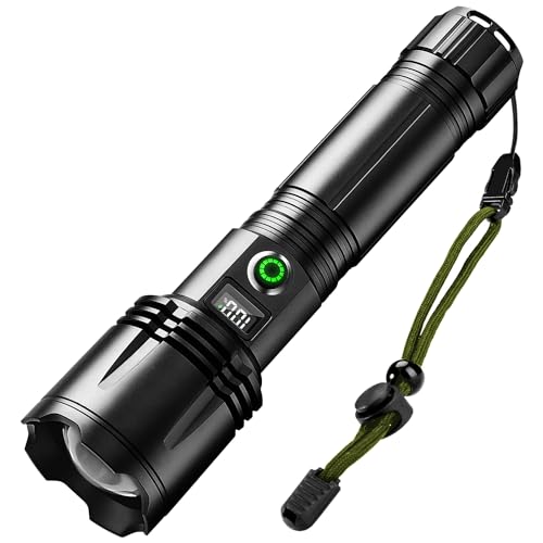 ASORT led taschenlampe extrem hell 50000 Lumen,USB aufladbar,Mit LCD Display, 9 Beleuchtungsmodi, supergroße Blende zoombare für Outdoor Biwak Notfälle (7200mAh AUUK) von ASORT