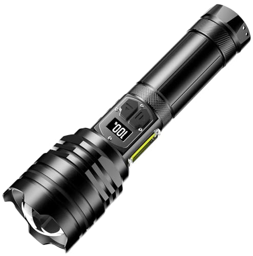 ASORT led taschenlampe extrem hell 30000 Lumen, COB-Seitenlicht,USB-aufladbar,Mit LCD Display, 10 Beleuchtungsmodi, supergroße Blende zoombare für Outdoor Biwak Notfälle (26650 Auuk) von ASORT