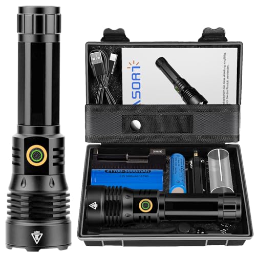 ASORT Taschenlampe Led Extrem Hell 1000000 Lumen, Superhell Zoombare USB Aufladbar Taktische Flashlight Torch Mit 6 Lichtmodi, IP67 Wasserdicht Mit Holster für Camping, Wandern, Outdoor, Notfäll ASORT Taschenlampe Led Extrem Hell 1000000 Lumen, Superhell Zoombare USB Aufladbar Taktische Flashlight Torch Mit 6 Lichtmodi, IP67 Wasserdicht Mit Holster für Camping, Wandern, Outdoor, Notfäll von ASORT