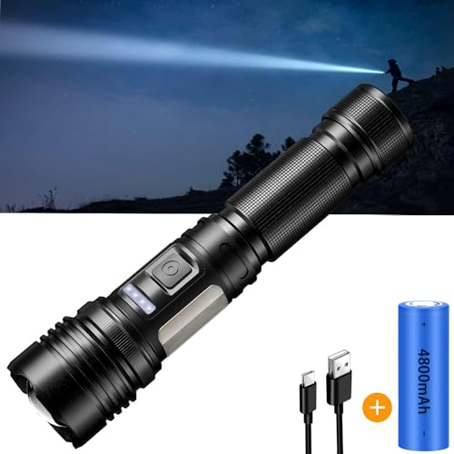 ASORT 【Extremweitschuss 3000M】 led Taschenlampe 30000Lumen, mit COB Seitenlicht, Type-C Aufladbar Taktische, IPX67 Wasserdicht, Schwanz mit Magnet für Camping Wandern Notfälle (21700Akku) von ASORT