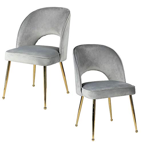 ASPECT Genevieve Accent Stühle, Esszimmerstühle, 2 Stück, Legierter Stahl, Hellgrauer Samt, 49x47x84 cm von ASPECT
