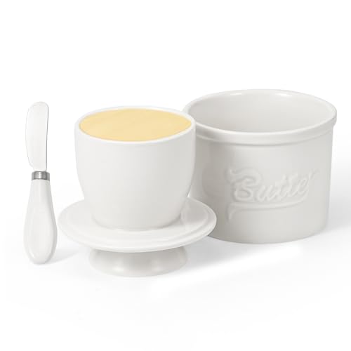 ASPENBO Keramik Butterdose mit Buttermesser,Französische Butterdose mit Deckel,Porzellan-Buttertopf im Einmachglas-Stil,Weiß von ASPENBO