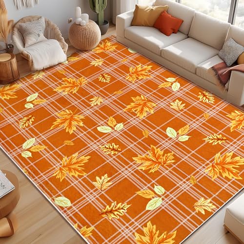 ASPMIZ Herbstteppich, kariert, Wohnzimmerteppich, Ahornblätter, waschbarer Teppich, orange, Schlafzimmerteppiche für Wohnzimmer, rutschfest, weiche Kunstwolle, Überwurfteppich für Eingangsbereich ASPMIZ Herbstteppich, kariert, Wohnzimmerteppich, Ahornblätter, waschbarer Teppich, orange, Schlafzimmerteppiche für Wohnzimmer, rutschfest, weiche Kunstwolle, Überwurfteppich für Eingangsbereich von ASPMIZ