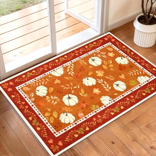 ASPMIZ Herbstteppich, waschbar, rutschfest, Herbst-Kürbisblätter, Fußmatte, Outdoor, weiche Kunstwolle, Vintage-Teppich, niedriger Flor, Herbstdekorationen für Zuhause, Eingang, Küche ASPMIZ Herbstteppich, waschbar, rutschfest, Herbst-Kürbisblätter, Fußmatte, Outdoor, weiche Kunstwolle, Vintage-Teppich, niedriger Flor, Herbstdekorationen für Zuhause, Eingang, Küche von ASPMIZ