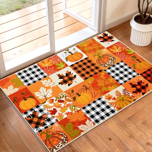 ASPMIZ Herbstteppich, waschbar, rutschfest, Kürbisblätter, Türmatte, Außeneingang, weiche Kunstwolle, Eingangsbereich, niedriger Flor, Herbstdekorationen für Zuhause, Küche, Herbstdekoration ASPMIZ Herbstteppich, waschbar, rutschfest, Kürbisblätter, Türmatte, Außeneingang, weiche Kunstwolle, Eingangsbereich, niedriger Flor, Herbstdekorationen für Zuhause, Küche, Herbstdekoration von ASPMIZ
