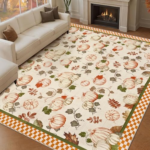 ASPMIZ Teppich für Wohnzimmer, waschbar, rutschfest, niedriger Flor, Kürbis-Bodenteppich mit kariertem Rand, Kürbis-Dekorationen für Esszimmer, Kinderzimmer, 20,3 x 25,4 cm ASPMIZ Teppich für Wohnzimmer, waschbar, rutschfest, niedriger Flor, Kürbis-Bodenteppich mit kariertem Rand, Kürbis-Dekorationen für Esszimmer, Kinderzimmer, 20,3 x 25,4 cm von ASPMIZ