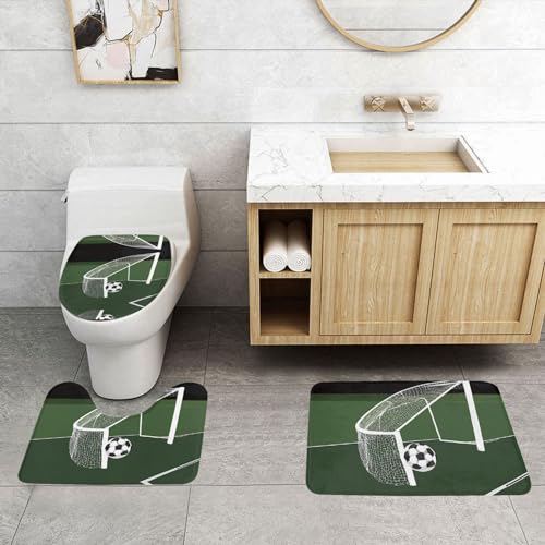 ASPOIJHN 3-teiliges Badezimmerteppich-Set, rutschfeste Konturmatte und WC-Deckelbezug, leicht zu reinigen, Grün von ASPOIJHN