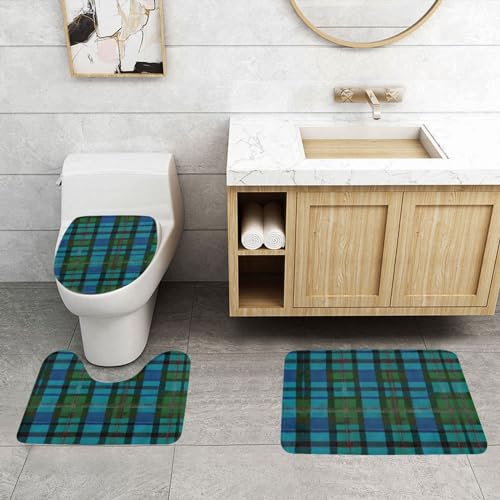 ASPOIJHN Badezimmerteppich-Set, leicht zu reinigen, rutschfest, Konturmatte und WC-Deckelbezug, Blau und Grün von ASPOIJHN