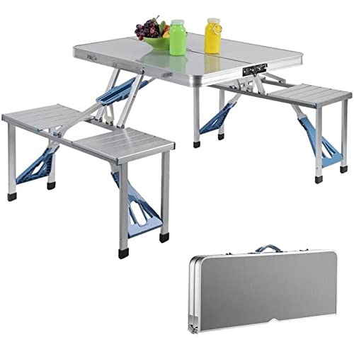 ASQUAR Campingtisch Klappbar Camping Tisch Stuhl Set Picknicktisch mit 4 Stühlen, Klapptisch for Outdoor, kann einen Sonnenschirm einsetzen, Aluminiumlegierung, Wetterfest von ASQUAR
