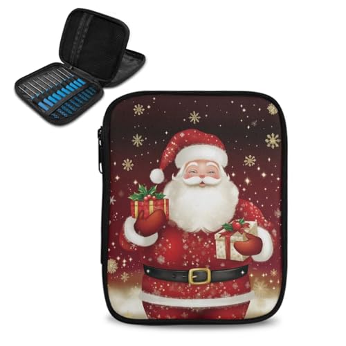 ASQVTIFE Häkelnadeletui mit Reißverschluss und Netztaschen, Weihnachtsdekoration, Weihnachtsgeschenk, Stricknadel-Aufbewahrungsbox, Häkelnadel-Organizer für Strickzubehör von ASQVTIFE