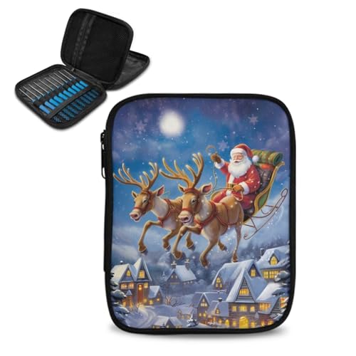 ASQVTIFE Häkelnadeletui mit Weihnachtsmann-Design, für Strickzubehör, Weihnachtsdekoration, Häkelnadel-Organizer, Reißverschluss, Aufbewahrungstasche mit Webtaschen, Stricknadeletui, rechteckig von ASQVTIFE