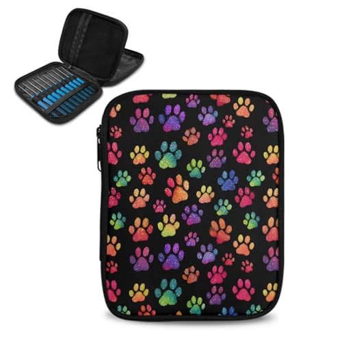 ASQVTIFE Häkelnadeletui mit bunten Hundepfotenabdrücken für verschiedene Häkelnadeln, Hundepfotenabdrücke, Garntaschen zum Häkeln unterwegs, Stricknadeletui, rechteckig ASQVTIFE Häkelnadeletui mit bunten Hundepfotenabdrücken für verschiedene Häkelnadeln, Hundepfotenabdrücke, Garntaschen zum Häkeln unterwegs, Stricknadeletui, rechteckig von ASQVTIFE