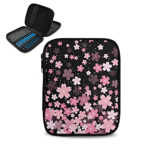 ASQVTIFE Kirschblüten-Häkelnadeletui für Strickzubehör, Kirschblüten-Organizer-Tasche für Häkelnadel-Set, Werkzeuge, Reißverschluss-Aufbewahrungstasche mit Netztaschen ASQVTIFE Kirschblüten-Häkelnadeletui für Strickzubehör, Kirschblüten-Organizer-Tasche für Häkelnadel-Set, Werkzeuge, Reißverschluss-Aufbewahrungstasche mit Netztaschen von ASQVTIFE