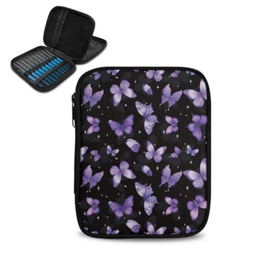 ASQVTIFE Lila Schmetterlings-Häkelnadeletui für verschiedene Häkelnadeln, Schmetterlings-Häkelnadel-Organizer mit Reißverschluss und Webtaschen, Garntaschen zum Häkeln unterwegs ASQVTIFE Lila Schmetterlings-Häkelnadeletui für verschiedene Häkelnadeln, Schmetterlings-Häkelnadel-Organizer mit Reißverschluss und Webtaschen, Garntaschen zum Häkeln unterwegs von ASQVTIFE