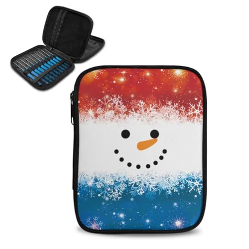 ASQVTIFE Niedliches Schneemann-Häkelnadeletui mit Reißverschluss und Netztaschen, Weihnachtsdekoration, Schneemann, Häkel-Organizer-Tasche für Häkelnadel-Set, Werkzeuge, Stricknadeln von ASQVTIFE