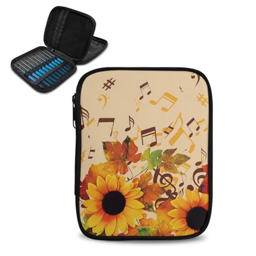ASQVTIFE Sonnenblumen-Häkelnadeletui mit Reißverschluss und Netztaschen, Herbstdekoration, Garntaschen zum Häkeln unterwegs, tragbare Häkelaufbewahrung, ohne Haken und Zubehör, Thanksgiving-Dekoration von ASQVTIFE