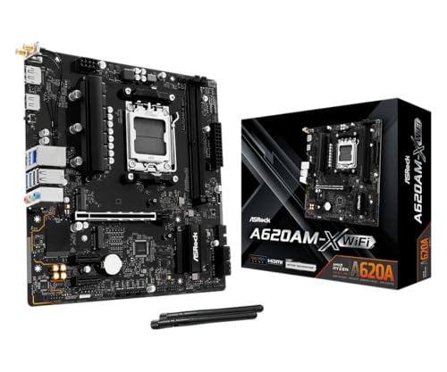 ASRock A620AM-X Wi-Fi Micro-ATX Motherboard | AMD AM5 Buchse | Unterstützt Ryzen 9000/8000/7000 | DDR5 8000+ OC | WiFi 5 | 2.5G LAN | Flashback BIOS ASRock A620AM-X Wi-Fi Micro-ATX Motherboard | AMD AM5 Buchse | Unterstützt Ryzen 9000/8000/7000 | DDR5 8000+ OC | WiFi 5 | 2.5G LAN | Flashback BIOS von ASRock