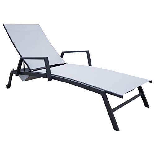 ALEOS. Sonnenliege Gartenliege Relaxliege Viveros mit Armlehne 6fach verstellbar- Liegefläche aus atmungsaktiven Kunststoffgewebe mit praktischer Buchablage mit Rollen von ASS