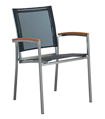 ASS Designer Gartenstuhl mit Armlehne Kuba-SCHWARZ Gastroqualität Stapelsessel Gartensessel Stapelstuhl Sessel Edelstahl Batyline Textilene Teak stapelbar sehr robust von ASS