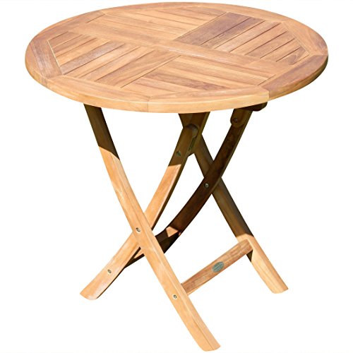 ASS ECHT Teak Holz Teaktisch Klapptisch Holztisch Gartentisch Garten Tisch in verschiedenen Größen zum Klappen von Größe:RUND Ø 80 cm von ASS