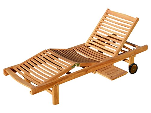 ASS Hochwertige Teak Sonnenliege Gartenliege Strandliege Liegestuhl Holzliege Holz sehr robust Modell: Cozy von von ASS