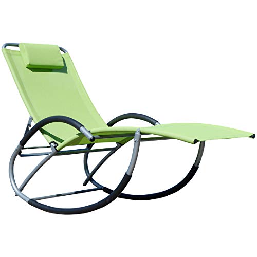 ASS Liegestuhl Schwingstuhl Schaukelstuhl Schaukelliegestuhl mit atmungsaktiven Kunststoffgewebe Rückenlehne verstellbar + Kopfpolster Kreta, Farbe:Grün von ASS