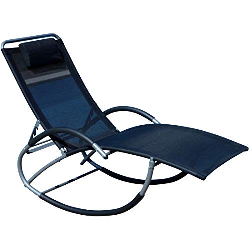 ASS Liegestuhl Schwingstuhl Schaukelstuhl Schaukelliegestuhl mit atmungsaktiven Kunststoffgewebe Rückenlehne verstellbar + Kopfpolster Kreta, Farbe:Schwarz von ASS