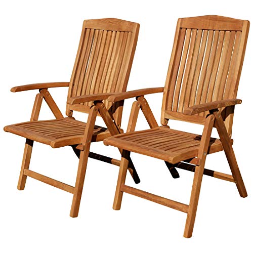 ASS Teak Design Hochlehner Gartensessel Gartenstuhl Sessel Holzsessel Klappsessel Gartenmöbel Holz sehr robust 7fach-verstellbar Modell: JAV-Tobago, Größe:2 Stück von ASS