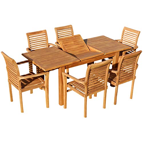ASS Teak Set: Gartengarnitur Bigfuss Ausziehtisch 130-180 x 80 cm mit 6 Alpen Sessel Holz Serie JAV von ASS