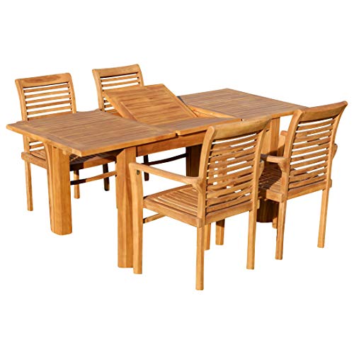 ASS Teak Set: Gartengarnitur Bigfuss Ausziehtisch 130-180 x 80cm mit 4 Alpen Sessel Holz Serie JAV von ASS