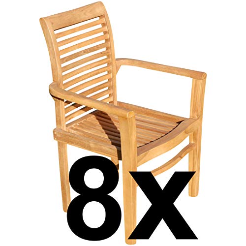 ECHT Teak Holz Design Gartensessel Gartenstuhl Sessel Holzsessel Gartenmöbel sehr robust Alpen, Größe:8 Stück von ASS