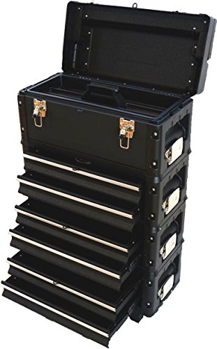 Metall Werkzeugtrolley XXL Serie 305 mit Schubladenverriegelung und Schloss von AS-S, Farbe:Schwarz-6L+oBox von ASS