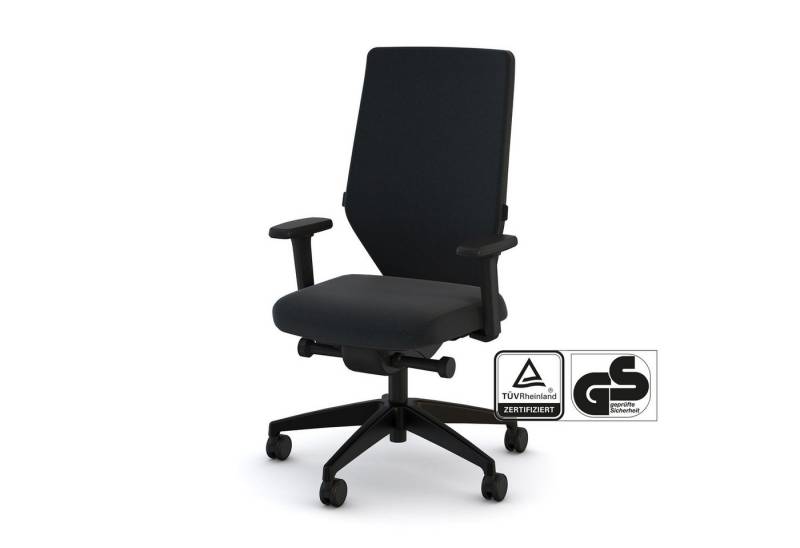 ASSMANN Büromöbel Bürostuhl Streamo (4D Armlehne: Breiten-, höhen-, tiefenverstellbar und vertikal drehbar mit weicher PU-Auflage Synchronmechanik schwarz höhenverstellbar, verstellbare Armlehnen, Belastbar bis 120kg, verstellbare Rückenlehne, Lordosenstütze 5-strahliges Fußkreuz, Kunststoff schwarz Ergonomischer Polsterrücken, Rückenlehnenarretierung in 4 Positionen Gewichtsregulierung in 6 Stufen manuell einstellbar, Ergonomisch gepolstert, fertig montiert, für Büro und Homeoffice), TÜV-zertifiziert von ASSMANN Büromöbel