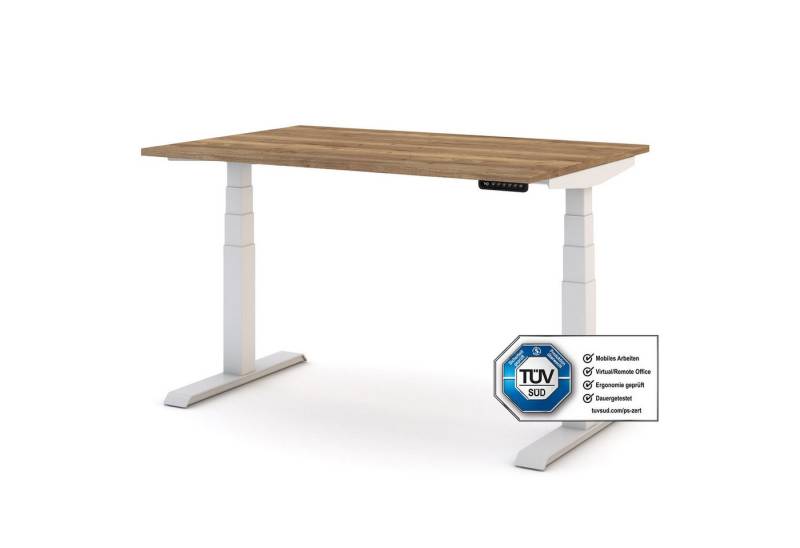 ASSMANN Büromöbel Kinderschreibtisch JUNIOR (120x70cm Weiß Eiche Tabak elektrisch höhenverstellbar, familiengerecht, Verriegelungsfunktion 2-fach-Motorik Dreifachhub, einfache Montage, für Büro und Homeoffice), TÜV-zertifiziert, Blauer Engel, 5 Jahre Herstellergarantie von ASSMANN Büromöbel