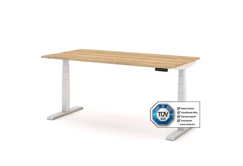 ASSMANN Büromöbel Kinderschreibtisch JUNIOR (120x70cm Weiß Eiche Natura elektrisch höhenverstellbar, familiengerecht, Verriegelungsfunktion 2-fach-Motorik Dreifachhub, einfache Montage, für Büro und Homeoffice), TÜV-zertifiziert, Blauer Engel, 5 Jahre Herstellergarantie von ASSMANN Büromöbel