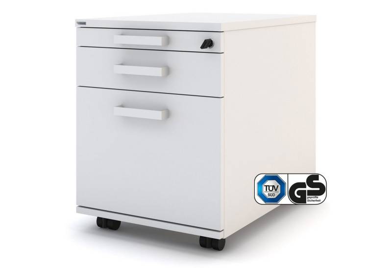 ASSMANN Büromöbel Rollcontainer, (Weiß abschliessbar 41x58x53cm, fertig montiert, für Büro und Homeoffice), TÜV-zertifiziert, Blauer Engel, FEMB Level 3 von ASSMANN Büromöbel