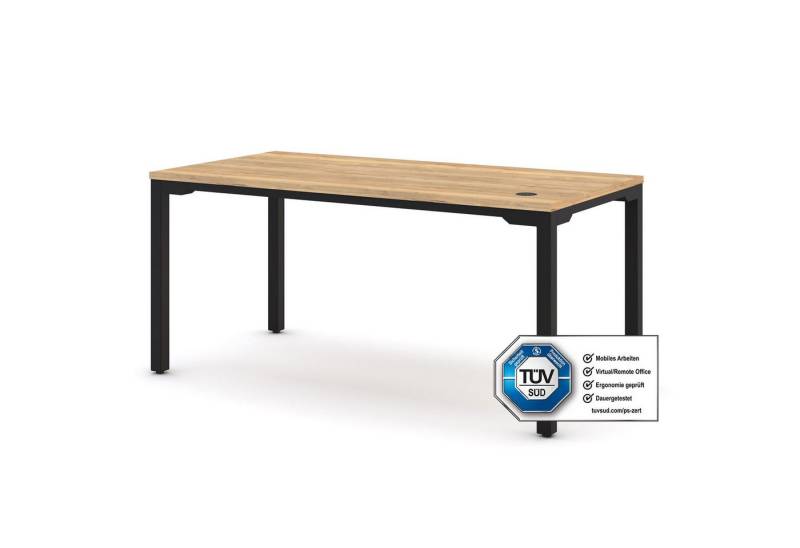 ASSMANN Büromöbel Schreibtisch Piacetta, 160x80cm Eiche Natura Schwarz höhenverstellbar Einfachhub Metall Holz von ASSMANN Büromöbel