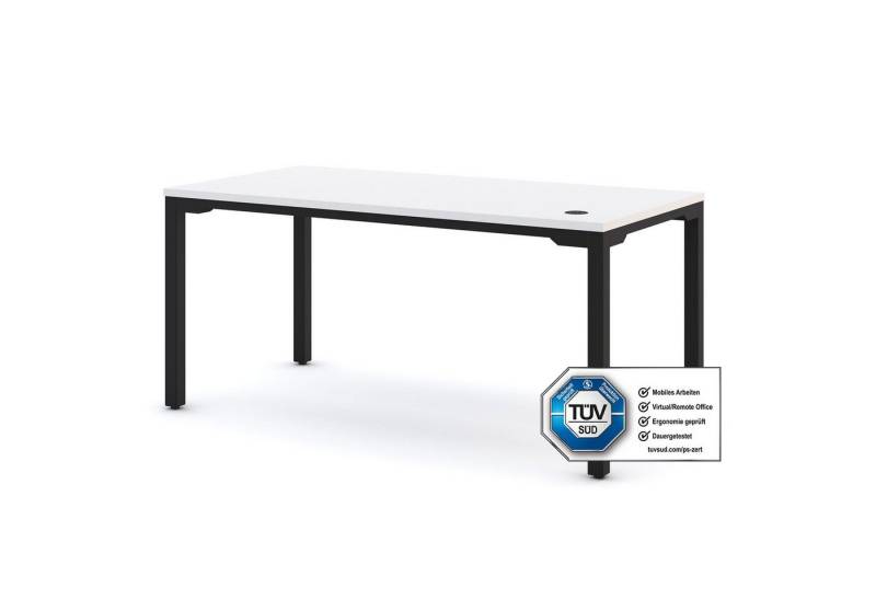 ASSMANN Büromöbel Schreibtisch Piacetta (140x80cm Schwarz Weiß 4-fach-Motorik Einfachhub, einfache Montage, für Büro und Homeoffice), TÜV-zertifiziert, Blauer Engel, 5 Jahre Herstellergarantie von ASSMANN Büromöbel