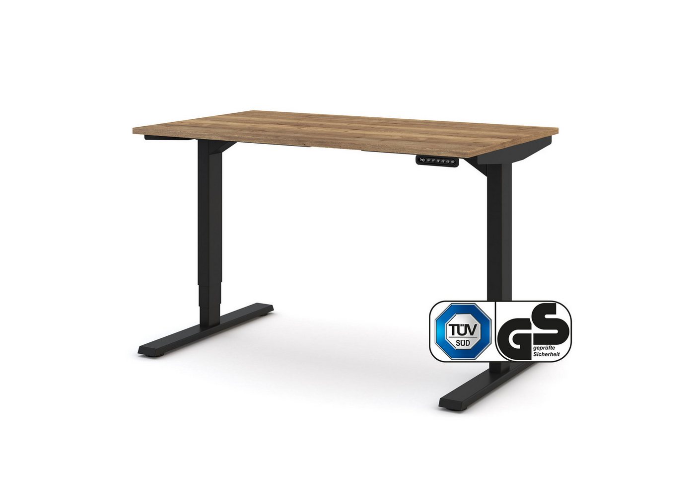 ASSMANN Büromöbel Schreibtisch Y-LINE (120x70cm Schwarz Eiche Tabak elektrisch höhenverstellbar, Kindersicherung 2-fach-Motorik Doppelhub, einfache Montage, für Büro und Homeoffice), TÜV-zertifiziert, Blauer Engel, 5 Jahre Herstellergarantie von ASSMANN Büromöbel