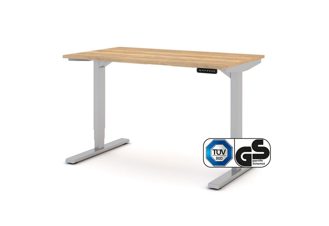 ASSMANN Büromöbel Schreibtisch Y-LINE (120x70cm Silber Eiche Tabak elektrisch höhenverstellbar, Kindersicherung 2-fach-Motorik Doppelhub, einfache Montage, für Büro und Homeoffice), TÜV-zertifiziert, Blauer Engel, 5 Jahre Herstellergarantie von ASSMANN Büromöbel