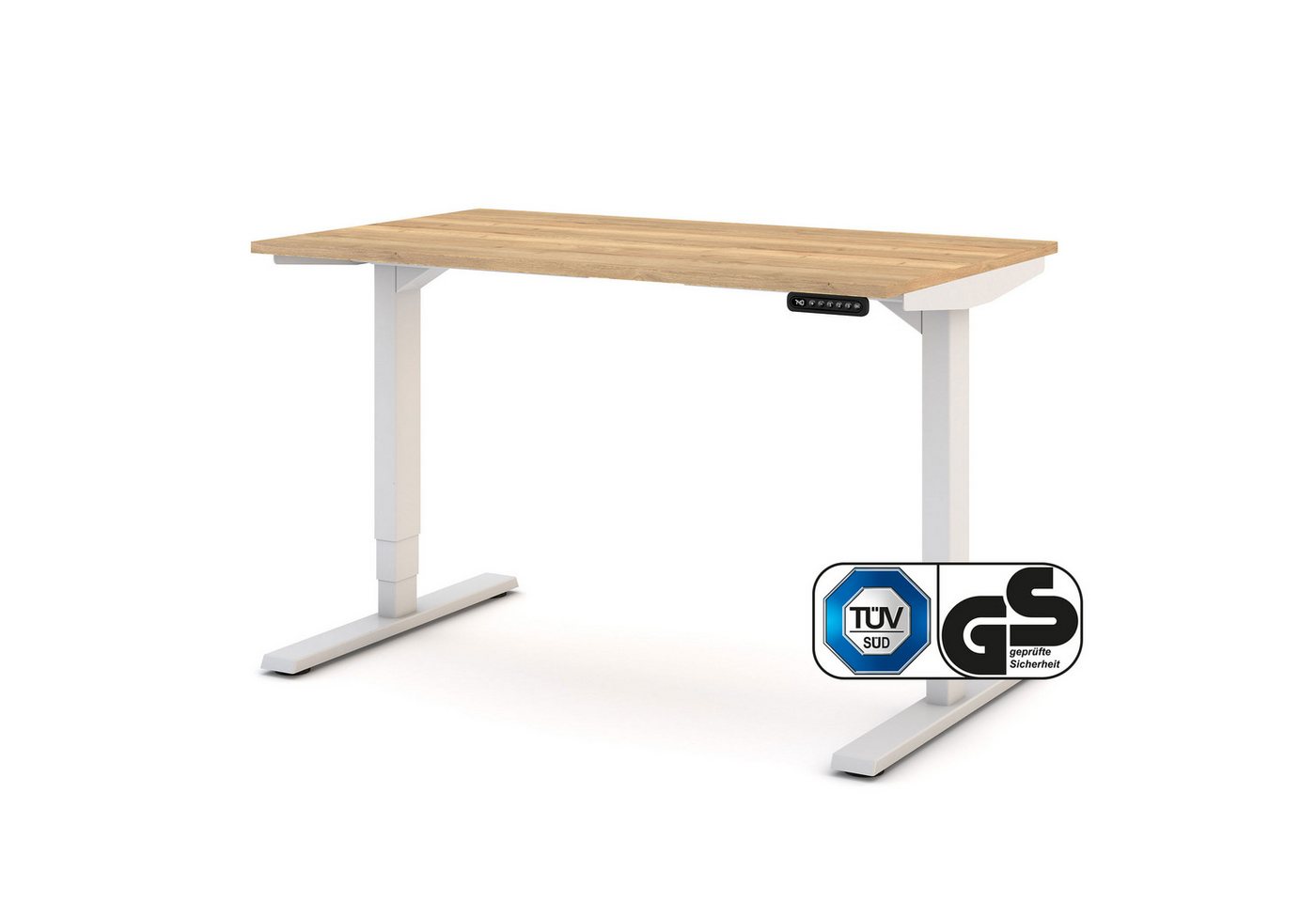 ASSMANN Büromöbel Schreibtisch Y-LINE (120x70cm Weiß Eiche Natura elektrisch höhenverstellbar, Kindersicherung 2-fach-Motorik Doppelhub, einfache Montage, für Büro und Homeoffice), TÜV-zertifiziert, Blauer Engel, 5 Jahre Herstellergarantie von ASSMANN Büromöbel