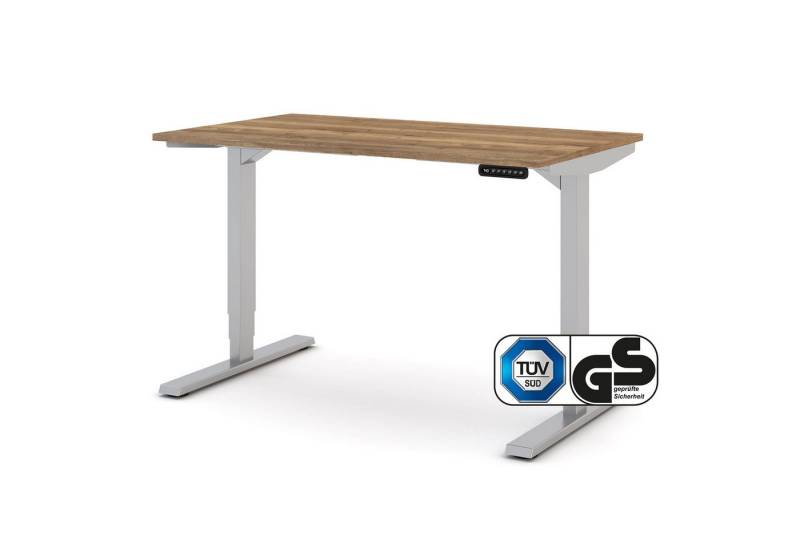 ASSMANN Büromöbel Schreibtisch Y-Line, 120x70cm Eiche Tabak Weißaluminium höhenverstellbar elektrisch von ASSMANN Büromöbel