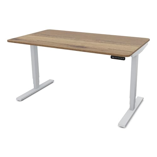 ASSMANN Elektrisch höhenverstellbarer Schreibtisch Y-Line Curved 140x70cm Eiche Tabak Silber, TÜV-Zertifiziert, Memoryfunktion, 5 Jahre Herstellergarantie einfache Montage für Büro und Homeoffice von ASSMANN